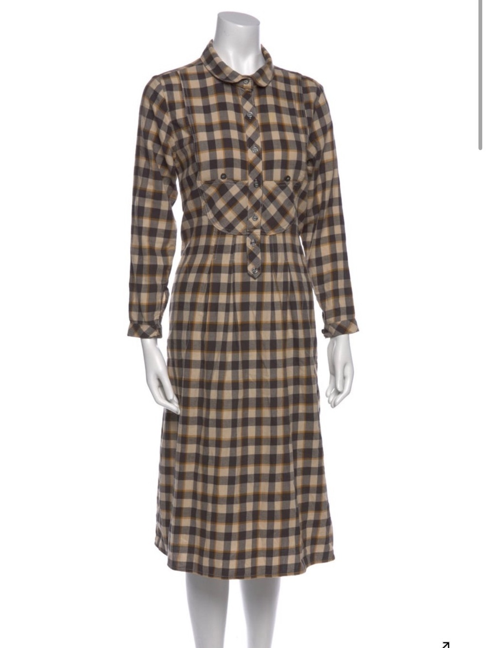 The Great. plaid printed button up midi shirt dress size Small preppy